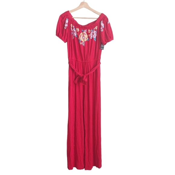 Boston Proper Red Embroidered Jumpsuit - Picture 1 of 5
